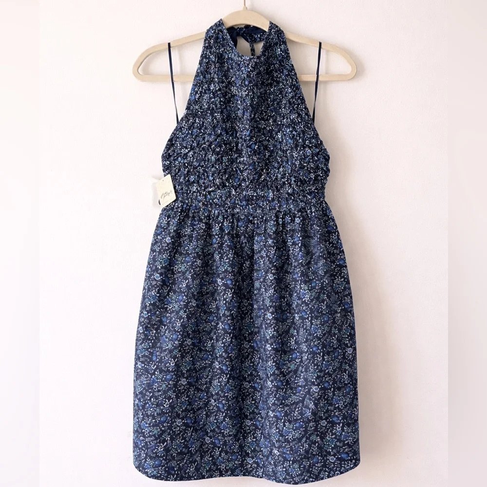 Free People Petunia Halter Mini Dress Medium NWT Open Back Boho Summer Navy $128